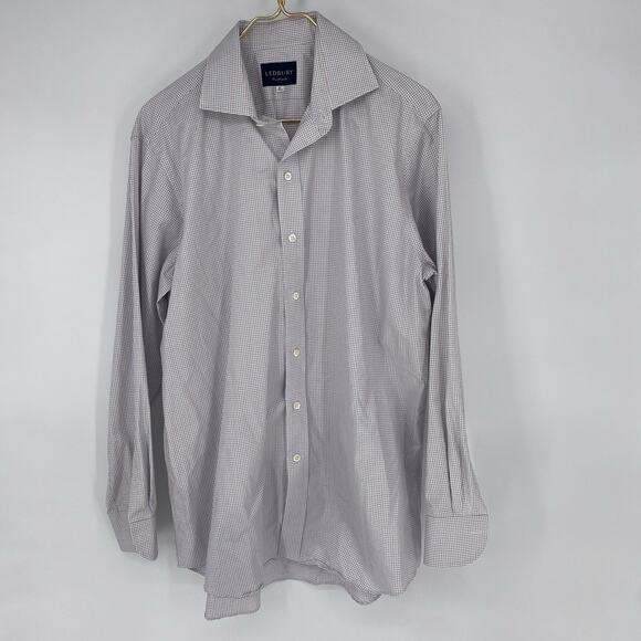 Ledbury Other - Ledbury Men's Non Iron Dress Shirt Red Blue Micro Plaid 17 XL